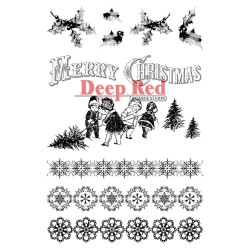 Deep Red Christmas Holly Borders cling stamp